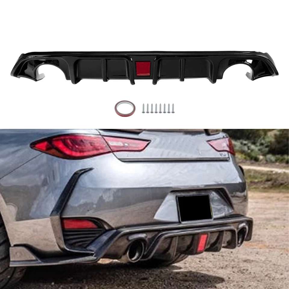 Parachoques difusor trasero para Infiniti Q60 2017-2022 con luz negro brillante Foto 1 de 4