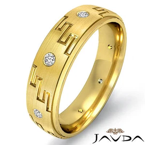 Round Diamond Mens Step Edge Ring Eternity Wedding Band 18k Yellow Gold 0.10Ctw - Picture 1 of 6