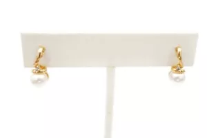 10k Yellow Gold Pearl Diamond Earrings 6.25mm - Picture 1 of 10