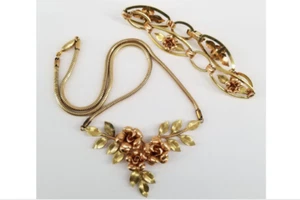 Vintage Krementz Gold Filled Rose Matching Jewelry Set - Picture 1 of 6