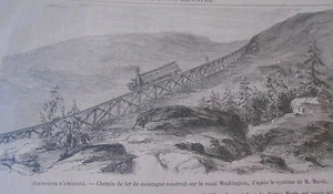 Gravure 1869 - USA chemin de fer de montagne sur le Mont Washington - Foto 1 di 1