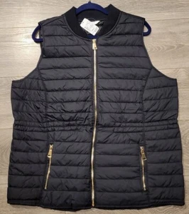 Cj Banks Full Zip Quilted Puffer Vest Gold Zip Pockets Plus Size 1X NWT $60 - Picture 1 of 12