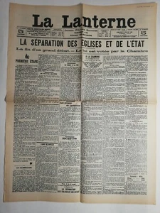 N213 La Une Du Journal La lanterne 5 juillet 1905 la séparation église et état - Imagen 1 de 2
