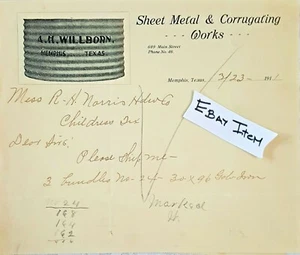 1911 Memphis Texas BLECH UND KORRGATING WORKS BILLHEAD 4.H WILLBORN - Bild 1 von 1