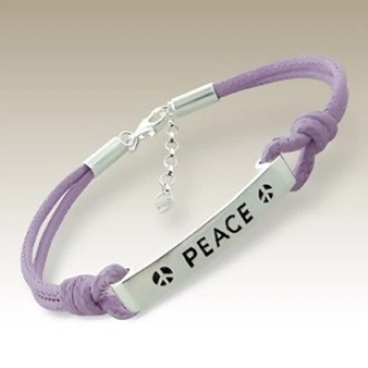 Sterling Silver Bracelet inspirational tag PEACE purple cord UNIQUE Secure clasp - Image 1 of 1