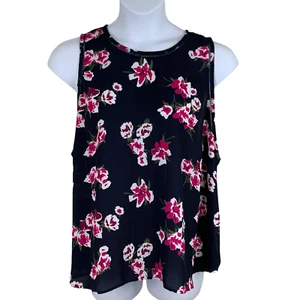 J. Camiseta sin mangas Crew talla 24 Plus azul marino estampado floral calce suelto fluido - Imagen 1 de 7