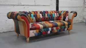 Chesterfield 3 Seater Sofa in Harlequin Patchwork leather - Picture 1 of 10