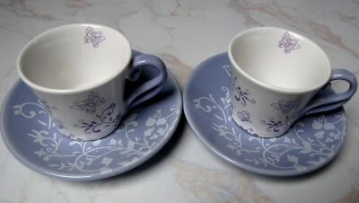 Service à café AMADEUS TETE A TETE  fleurs papillons Mauve et blanc dans coffret - Photo 1/4