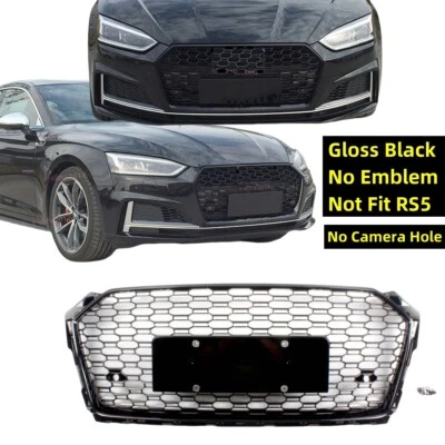 Fit For AUDI A5 S5 2018 2019 Upper "RS Look" Grille Grill Gloss Black Honeycomb - Изображение 1 из 4