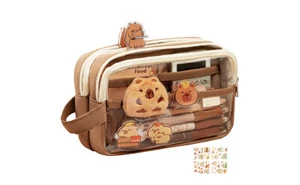 Cute Clear Pencil Case Large Capacity Pencil Pouch Multi-layers With Stickers - Picture 1 of 12