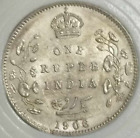 ONE RUPEE 1906. BRITISH INDIA. KING EDWARD VII. UNCLEANED. TOP GRADE. RARE.