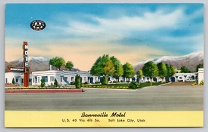 Postal Bonneville Motel en Salt Lake City Utah década de 1950 - Imagen 1 de 2