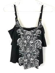 24th Ocean Women’s Tiered Black Ruffle Tankini Top Size L - Picture 1 of 4