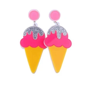 Handmade Colorful Pizza Ice Cream Shape Stud Earrings Simple Resin Acrylic Heart - Picture 1 of 1