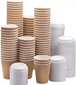 Disposable Coffee Cups Paper Kraft Ripple Cups & Lids Hot Drinks Triple Layer - Picture 1 of 5