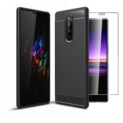 For Sony Xperia 1 10 II 5G 5 L1 L3 XA2 Carbon Fibre Phone Case + 9H Screen Glass - Image 1 of 4
