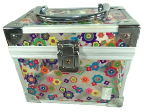 Caboodles Small Clear Acrylic Floral Flowers Silver Train Make-up Case Box - Picture 1 of 12