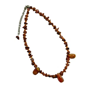 Vintage 70's Natural Amber Agate With Beads & Sparkle Chips 16" Necklace Choker - Picture 1 of 14
