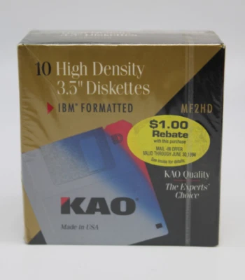 KAO 3.5" Micro Disquete DOBLE CARA Disquetes 10 Discos 1.44MB MF2HD SELLADO Foto 1 de 4