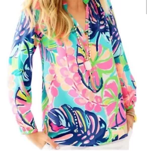 Lilly Pulitzer Elsa kleines Seidentop selten exotisch Garten bunt Urlaub - Bild 1 von 6