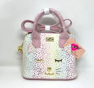 Luv Betsey Johnson Kitty Cat Crossbody Dome Satchel Purse Pink Dots NEW w/tags - Picture 1 of 7