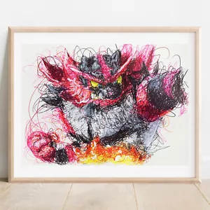Estampado con bolígrafo Incineroar, póster de arte de Pokémon - Imagen 1 de 3