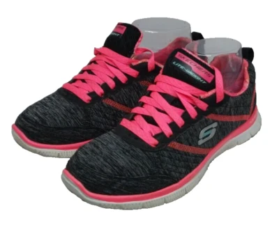 Skechers Lite Weight Memory Foam Sneakers Shoes Pink Black Gray 7 M - Image 1 of 4