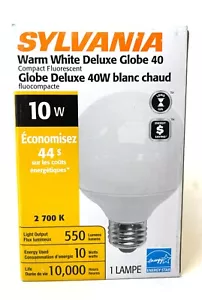 Sylvania 40W using 10W G25 E26 Warm White Deluxe Globe 40 CFL 2700K Light bulb - Picture 1 of 5