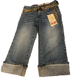 Bongo Girls 12 Jeans Faded Blue Floral Rhinestones Pockets Zipper Relax Comfort  - Picture 1 of 11