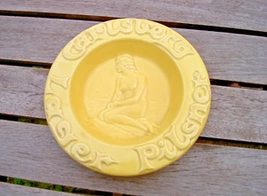 VINTAGE CARLSBERG PILSNER LAGER ASH TRAY CERAMIC YELLOW BREWERIANA DANISH - Picture 1 of 2