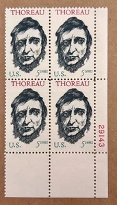 Scott #1327 Henry David Thoreau, 1967 US 5c Stamp Block, mnh, og vf - Picture 1 of 2