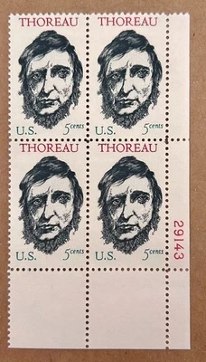Scott #1327 Henry David Thoreau, 1967 US 5c Stamp Block, mnh, og vf - Image 1 of 2