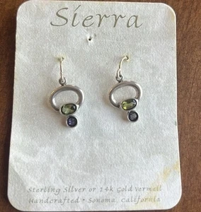 Pendientes colgantes firmados SAW de plata de ley 925 amatista y peridoto - Imagen 1 de 1