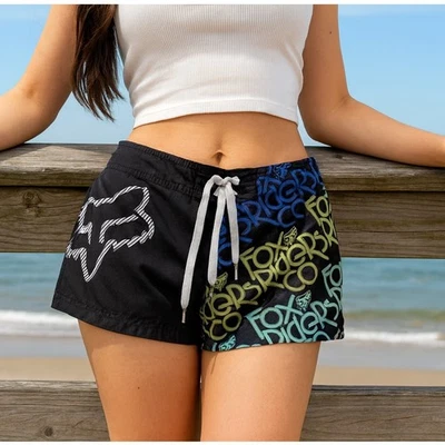 Shorts Fox patchwork preto verão praia natação 9 multicolorido leve gravata tabuleiro - Imagem 1 de 4