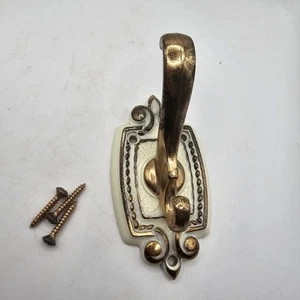 Vintage Messing Kleiderhaken Retro Viktorianisch Metall Weiß Emaille Nachlass Fund - Bild 1 von 8