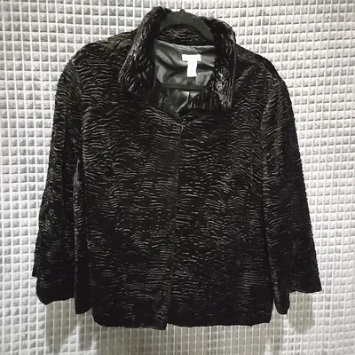 Jaqueta Blazer Veludo 3D Preta Tamanho XL Chicos3 Veludo Fuzzy Y2K Boho Glam Manga 3/4 - Imagem 1 de 4