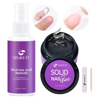 Gel Pegamento de Uñas Sólido 15Ml con Removedor 60Ml, Kit de Pegamento de Uñas para Prensar Puntas Foto 1 de 4