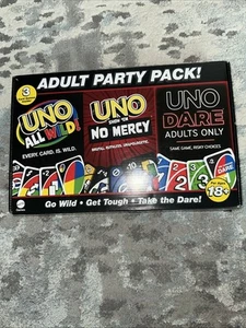 Uno Adult Party Pack 3 Games Uno No Mercy, Uno All Wild & Uno Dare NEW SEALED - Picture 1 of 3