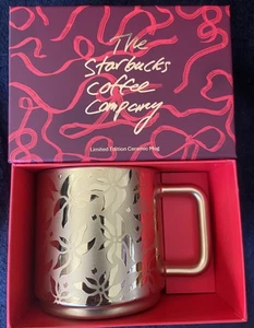 NEW Starbucks Holiday 2025 Ceramic Poinsettia Gold Mug 14 oz. / RARE - Picture 1 of 7