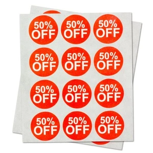 50 Percent Off Sales Labels (1 inch, Red - 300 Labels) Circle Dot Price Marke... - Picture 1 of 6