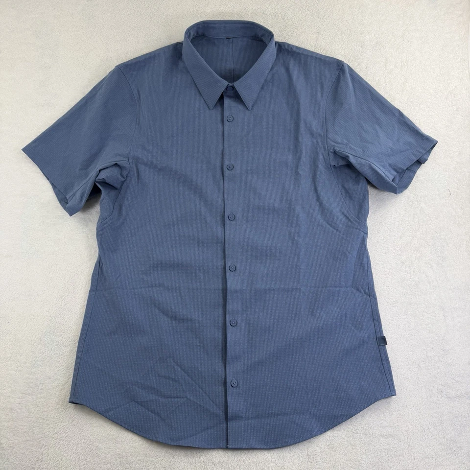 Lululemon Airing Easy Short Sleeve Shirt Blue Grid Button-Up Mens Medium Stretch - Image 1 of 4