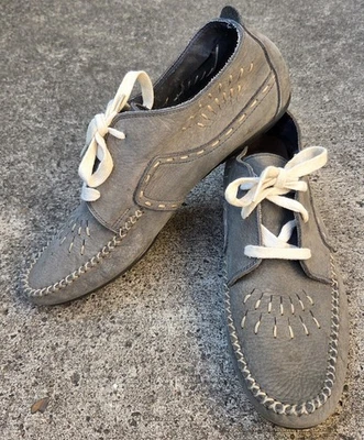 Hush Puppies Womens Gray Leather Moccasin Style Lace up Loafer Shoes Size 10N - Image 1 of 4