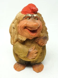 Vintage Henning Hand-Carved Troll Wood Gnome Red Hat 7.5” Collectible Norway - Picture 1 of 7