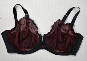 Cacique Womens Unlined Balconette Bra 44DD Black Red Lace Underwire - Picture 1 of 4