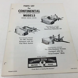 Vintage 1970s Continental Belton Lift Type Rotary Shredders Parts List QH5R-50FA - Picture 1 of 9