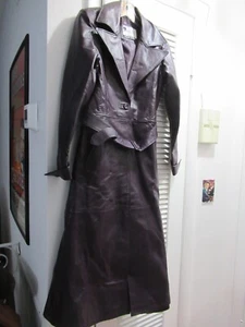 PURPLE Festive Leather Women Genuine Lambskin Trench Long coat Winter NEW SMALL - Picture 1 of 8