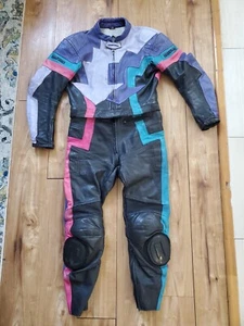 VINTAGE 90'S LOOKWELL MOTORCYCLE RIDING RACE LEATHER SUIT JACKET & PANTS SIZE 56 - Picture 1 of 10
