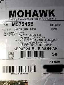 Cable de red Belden Mohawk M57546 24/4P CAT5e LAN UTP azul pleno/100 ft - Imagen 1 de 9