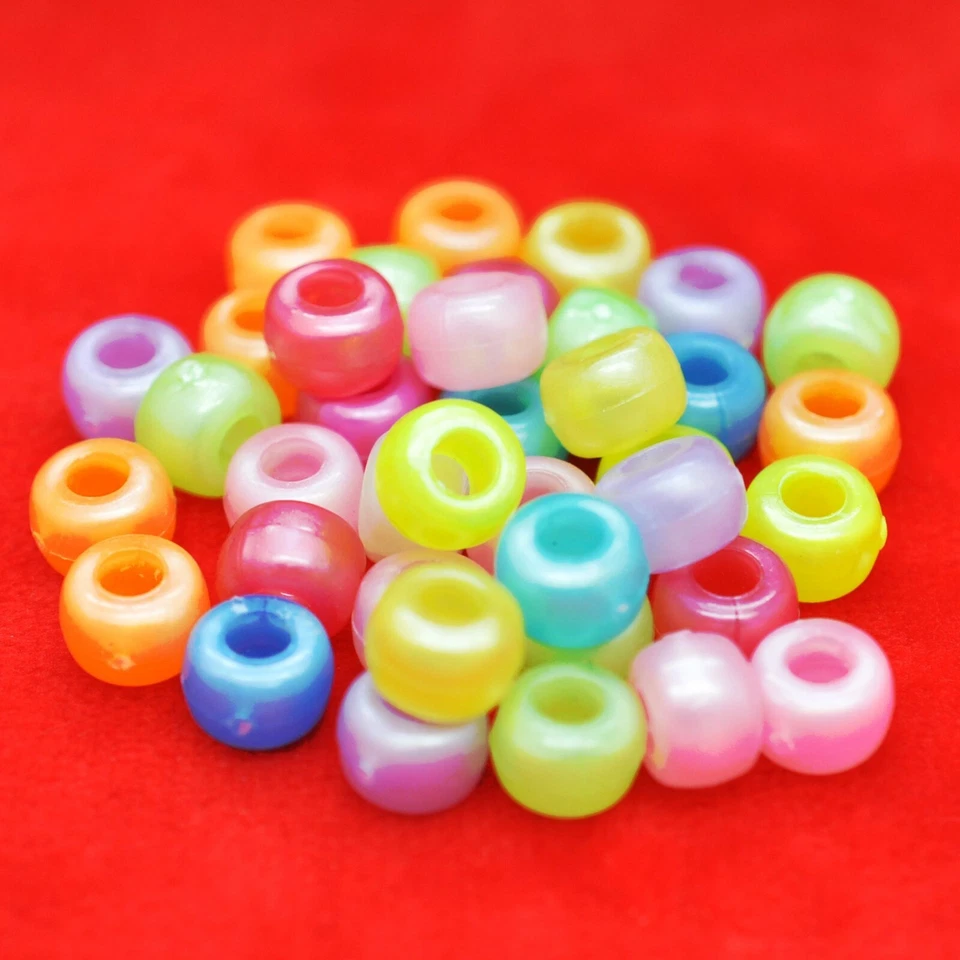 100x Mixed Pearl Color Barrel Pony Beads Plastic Acrylic 9x6mm Dummy Clip Making - Image 1 of 1