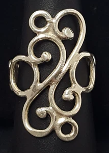 Scrolling Sterling Silver Ring Size 7 Open Wire Ball Filigree Romantic 3.7g Vtg - Picture 1 of 18